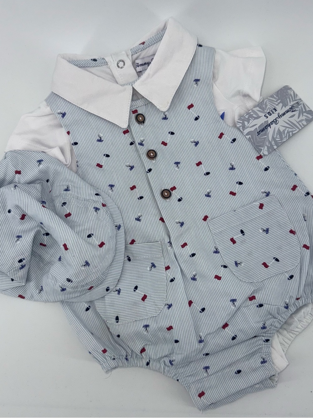 Tommy Bahama Baby Boy Golf Print Romper Set with Hat